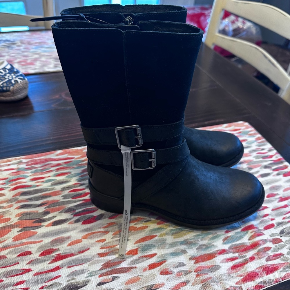UGG Black Boots with Buckle Detail